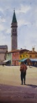 cityscape, landscape, cityscape, burano, venice, italy, europe, church, campanile, bell tower, san martino, oberst, original watercolor painting